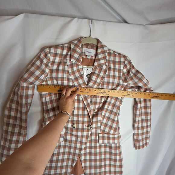 Nine West XS NWT Brown Beige plaids Double Breasted blazer jacket. Work Office - Picture 4 of 13